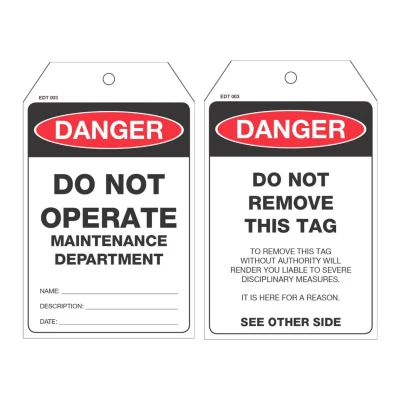 EDT 003 ECONOMY DANGER TAG DO NOT OPERATE MAINTENANCE DEPARTMENT TAG
